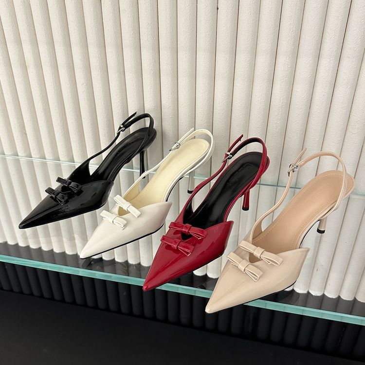 Niche French High Heels Thin Heel Bag Head Sandals Fairy Shoes 2025 Spring Temperament Pointed Bow Nude Shoes