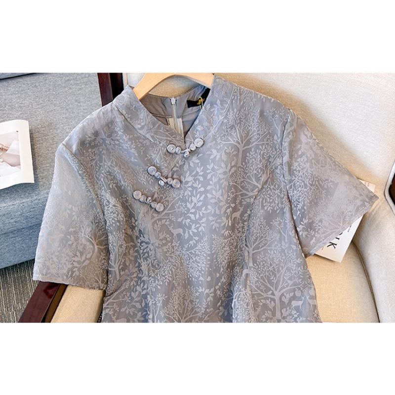 Plus Size Women's New Young New Chinese Improved Version of Cheongsam Half High Neck Dress