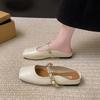 Fashion CRLAYDK Mules for Women Square Toe Buckle Flats Comfortable Slip On Shoes Leather Backless Loafers Lady Work Dress Slides