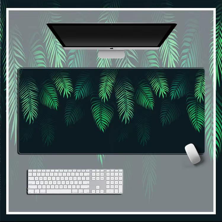 Fresh White Base Tropical Monstera Palm Leaf Mouse Pad Green Botanical Sketch Waterproof Nonslip Minimalist Desktop Decor