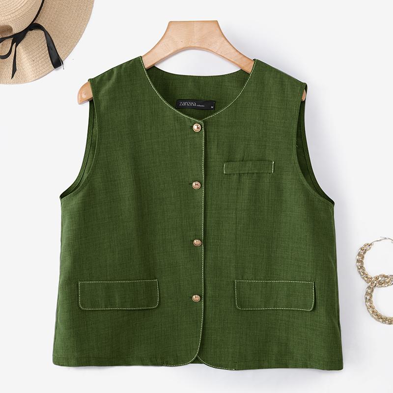 

ZANZEA Женские повседневные топы без рукавов с круглым вырезом и свободного кроя M армия зеленый