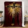 "Jesus On Cross with Radiant Gold Design Flannel Blanket for Bedroom Living Room Sofa and Nap"