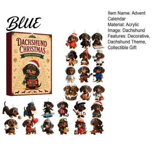 Holiday Surprise Blind Box 2026 Christmas Advent Calendar Dachshund Ornament Set Countdown Hanging Decor with 24 Acrylic Dog Ornaments Mini Figures,