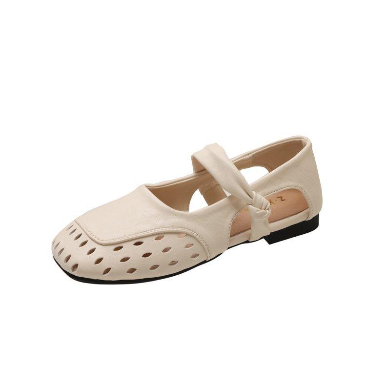 Soft-soled Mary Jane sandals women's 2025 summer shallow mouth hollow hole ballet flats French small single shoes tide
