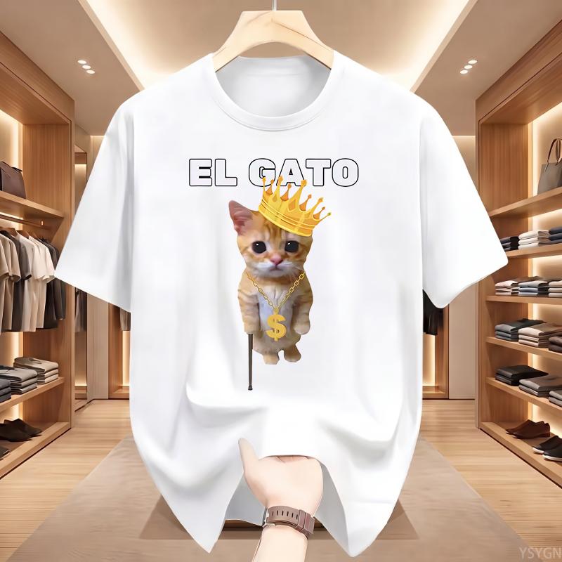 El Gato Is Calling Meme Sad Crying Cat Munchkin Kitty Meme T Shirt Fashion Short Sleeves Oversized T-shirt