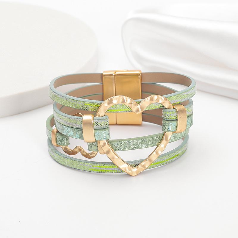 

Leather Bracelet Hallow Heart-shaped Women s Magnetic Buckle Bangle