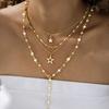 4pcs Fashion Simple Elegant Star Pendant Necklace Set Retro Pearl Y-Shaped Long Chain Necklace for Women Daily Wear Jewelry Gift