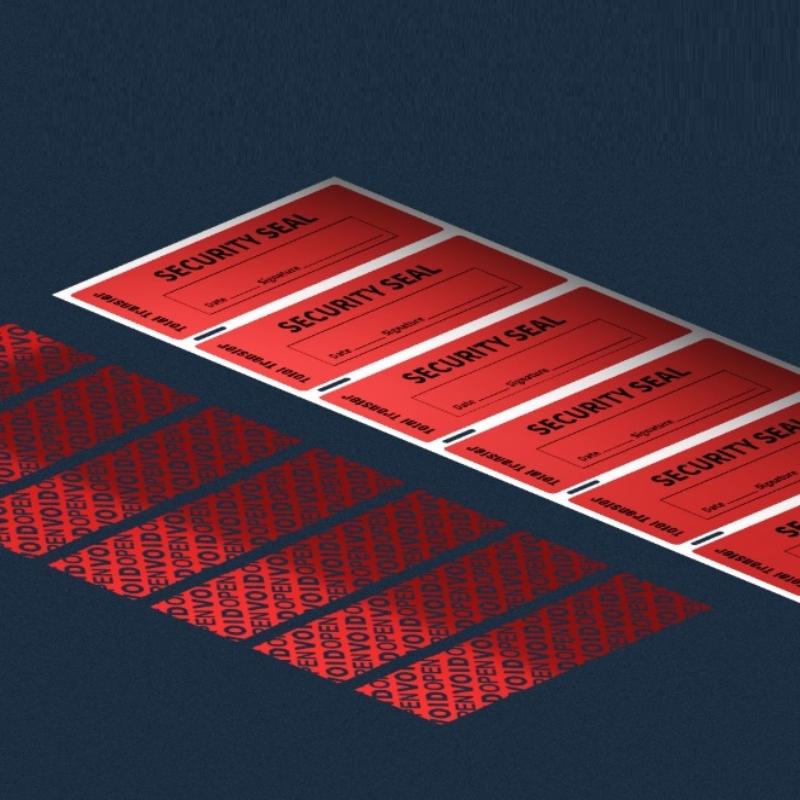 100 Stück Gesamte Transfer-Manipulationssichere Etiketten Sicherheitsgarantie Ungültig Aufkleber Rot Blau 25*85 mm Dreifache Seriennummern Siegelaufkleber