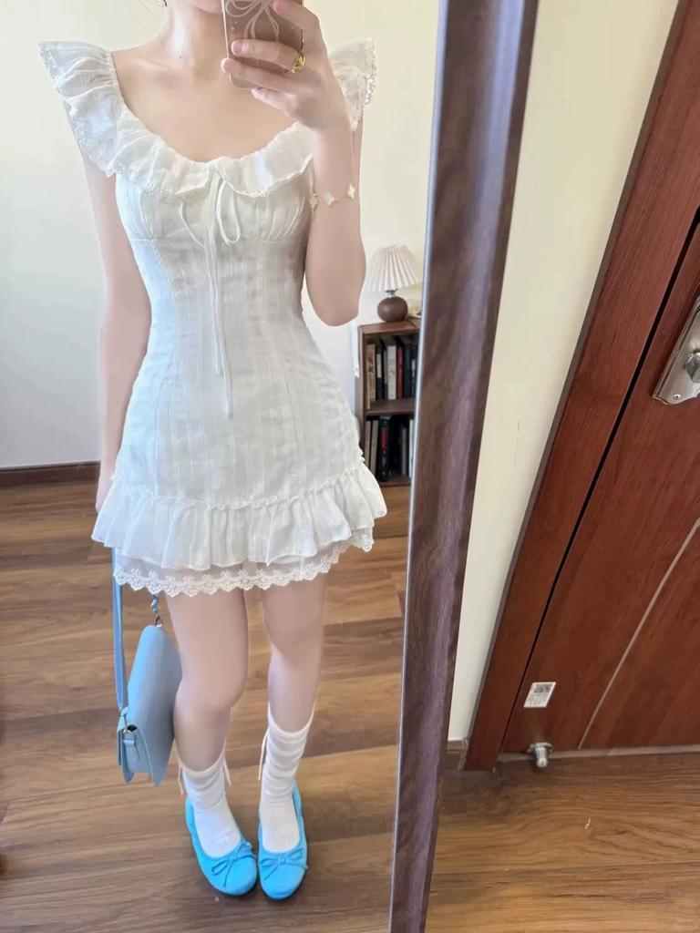 White dress short female summer beautiful new first love white skirt summer moonlight small ocean skirt