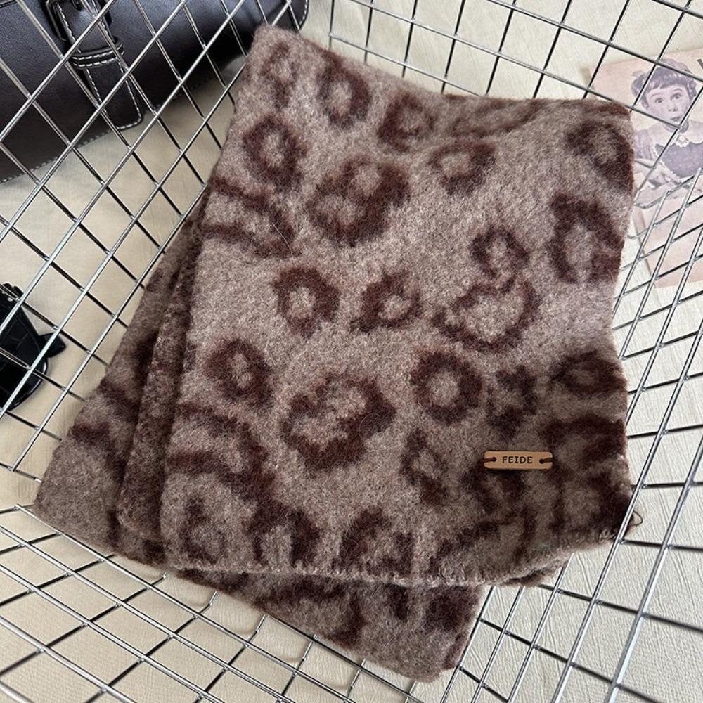Lightweight Leopard Print Scarf Cashmere Blend Winter Shawl Trendy Imitation Wool Scarf  Unisex