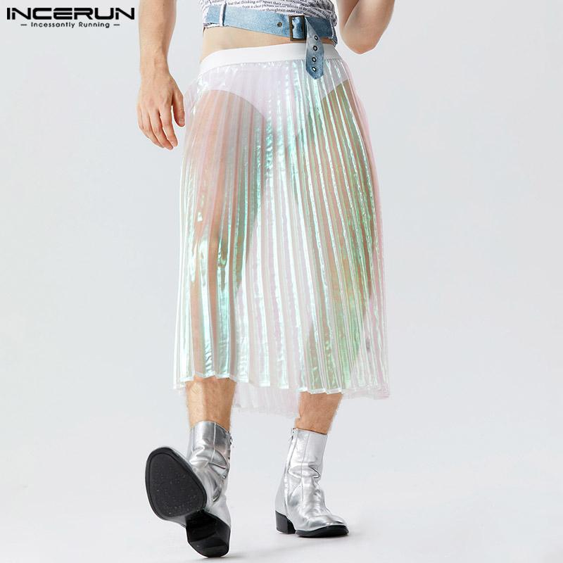 

Сетчатый блестящий элемент INCERUN плиссированный, прозрачный сквозь длинную эластичную юбку на талии