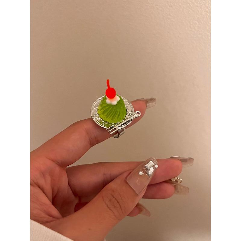 Ice cream cherry fruit ring, niche design cute ring that can be worn on the hand
