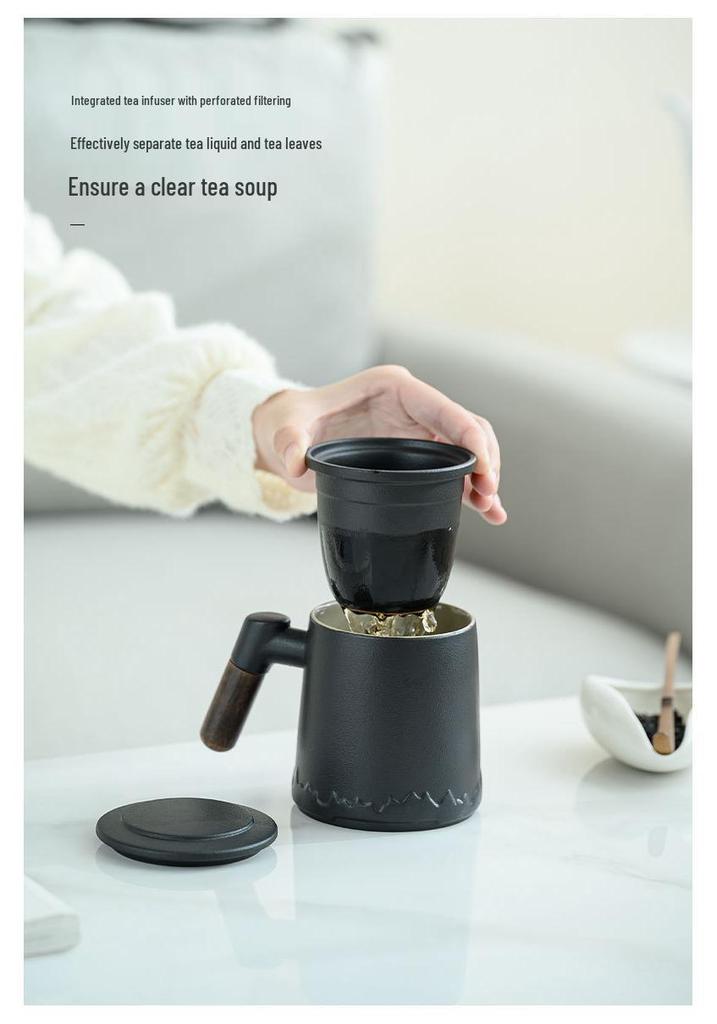 Ceramic Tea and Water Separation Office Mug - Simple Brewing Cup for Business Gifts