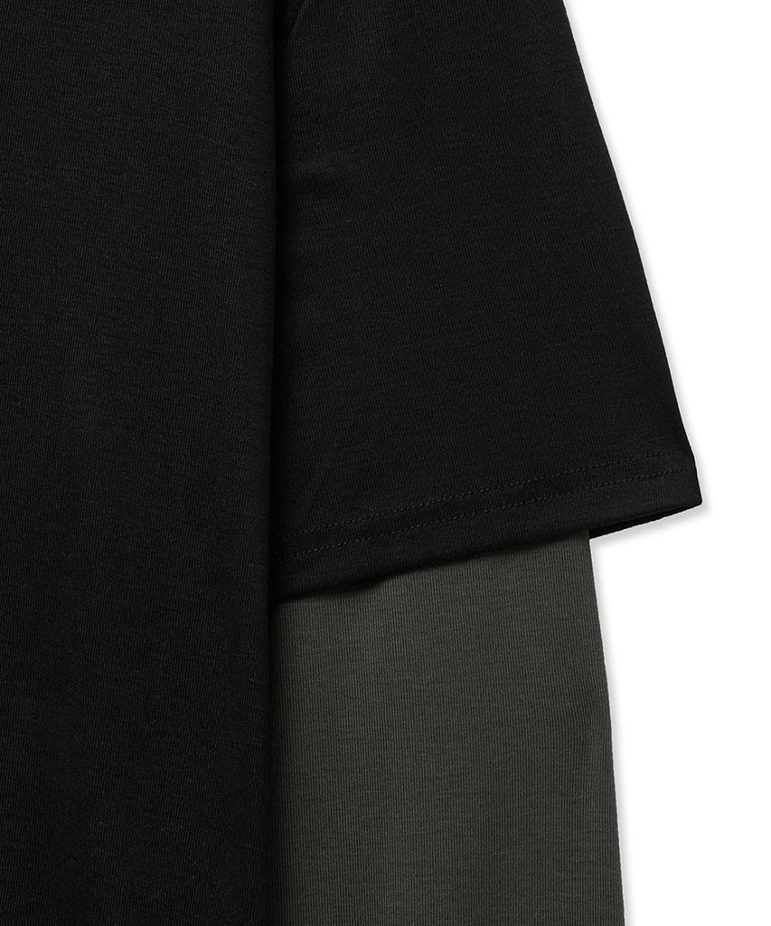 NOIRER Layered Half Long Sleeve T-Shirt (Black Charcoal)