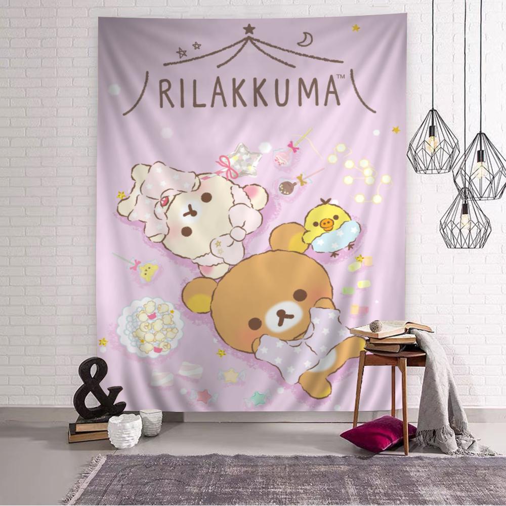 Cute Rilakkuma Bear Printed Large Wall Tapestry Hanging Tarot Hippie Wall Rugs Dorm Home Decor