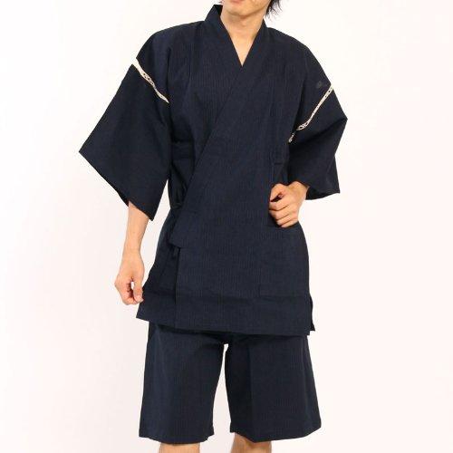 Jinbei Shijira Weave Cool Summer Cotton Discharge Original Pattern Japanese Pattern Wind God Raijin Wave Navy LL [Edo Ten] 100%