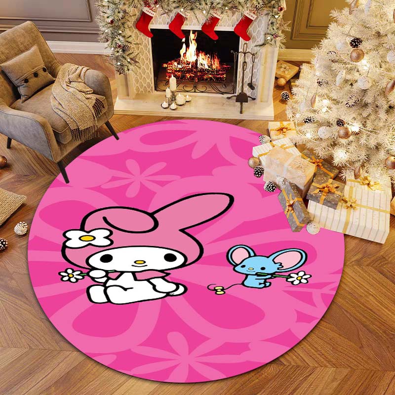 The My Melody and Cinnamoroll Cartoon Round Rug Can Be Used To Decorate Living Rooms, Bedrooms, Sofas, and Playrooms;