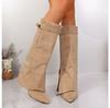 Winter Women's Pointed-Toe Suede Knee-High Boots Side Zip High-Heel Wide-Leg Pants Tube Boots Fashion Party Footwear