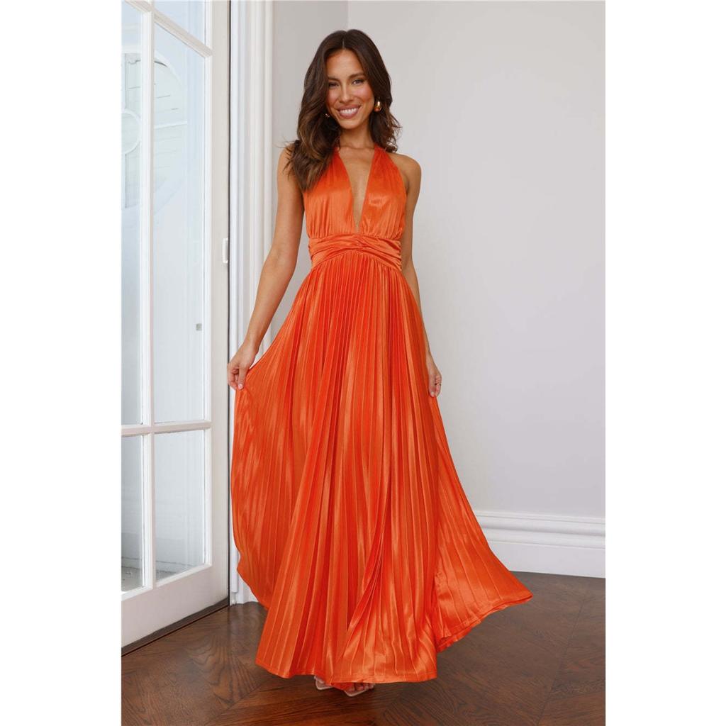 Elegant Solid Color Off-the-shoulder Waist Cinched Pleated Long Maxi Dress, Formal Party Evening Single Shoulder Dress for Women