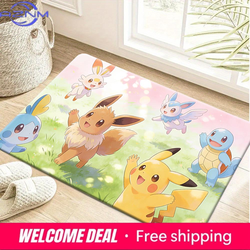 Cute Pokemon Eevee Pikachu and Friends Print Non-slip Doormat, Soft Absorbent Floor Rug for Home Decor