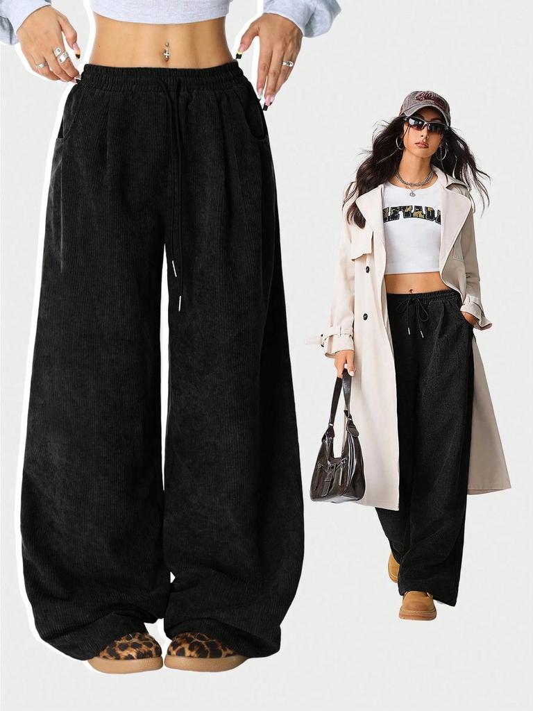 European-American High-Waist Wide Leg Drawstring Pants - 2025 Casual Versatile Style