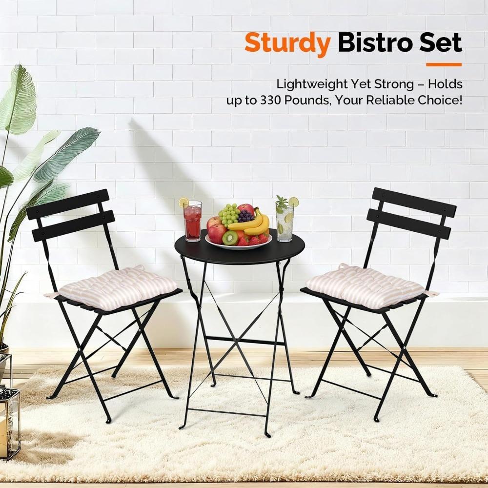 3pcs Table and Chairs Set Metal Folding Simple Solid Color Table and 2 Chairs Outdoor Decoration Garden Furniture