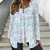 Women Plus Size Square Neck Long Sleeve T Shirt Double Layer Front Earth Tone Harvest Floral Printed Loose Blouse