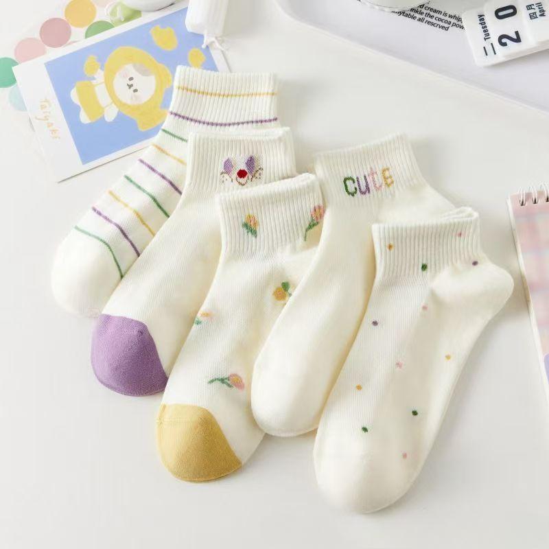 

Милые женские носки длиной до щиколотки - 5 пар с цветочными и игривыми узорами