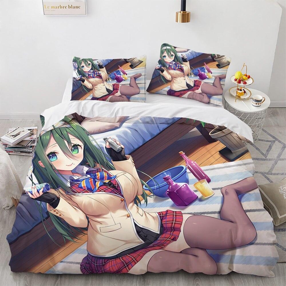 Kawaii Anime Sexy Girl Bedding Set Boys Girls Twin Queen Size Duvet Cover Pillowcase Bed Kids Adult Fashion Home Textileextile