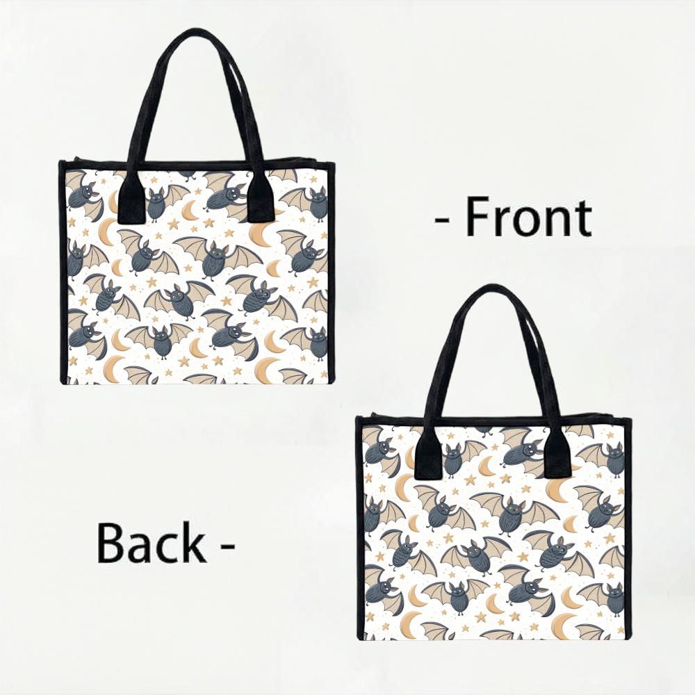 Cute Bat Pattern Tote Bag Portable Casual Daily Handbag Lightweight Reusable Shopping Bag for Women