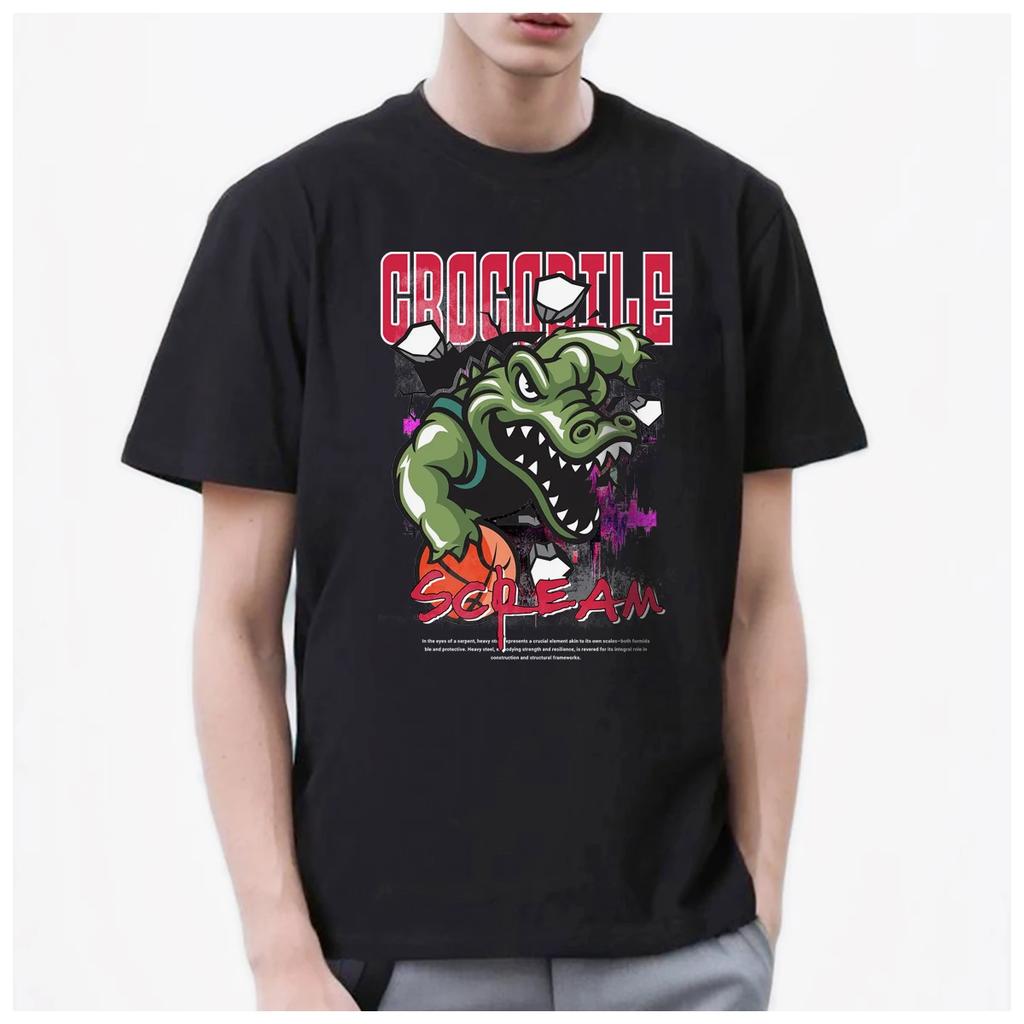 Crocodile Alligator ART Cool Funny Cartoon Printed Men's T Shirt Women Fashion 100% Cotton Summer Casual Breathable Couple Tops