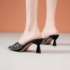 Women's Mules Slippers and Ladies Sandals Rhenstone Slides Pointed Toe Black Heeled Shoes Summer 2025 on Promotion Sale Non Slip