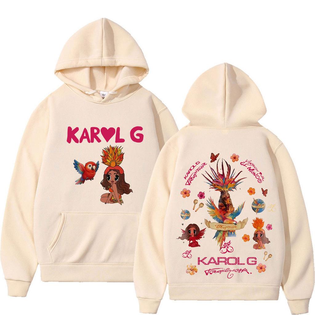 Karol G Viajando Por El Mundo Tropitour 2026 Graphics Hoodie Unisex Fashion Sweatshirts Long Sleeves Casual Hip-hop Pullovers