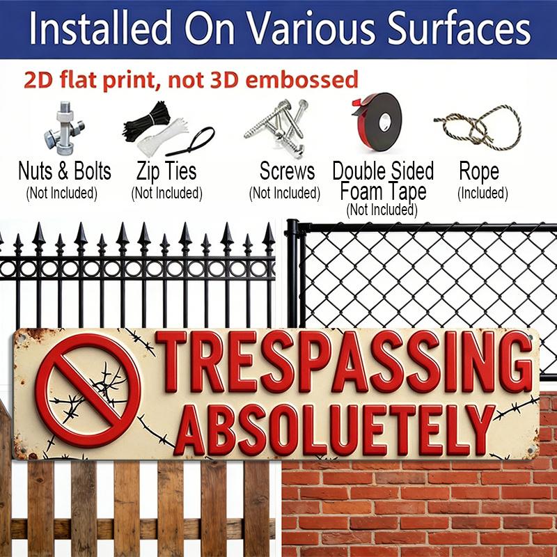 2D Flat, 1pc Vintage No Trespassing Aluminium Decorative Sign - Retro Wall-Mounted Plaque Suitable for Home, Garage, Bar, Cafe Decor - / Decoration