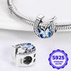 Original Copper Charms Luxury Horseshoe Blue Butterfly Pendant Beads Fit Bracelet Diy Women Making Delicate Gift