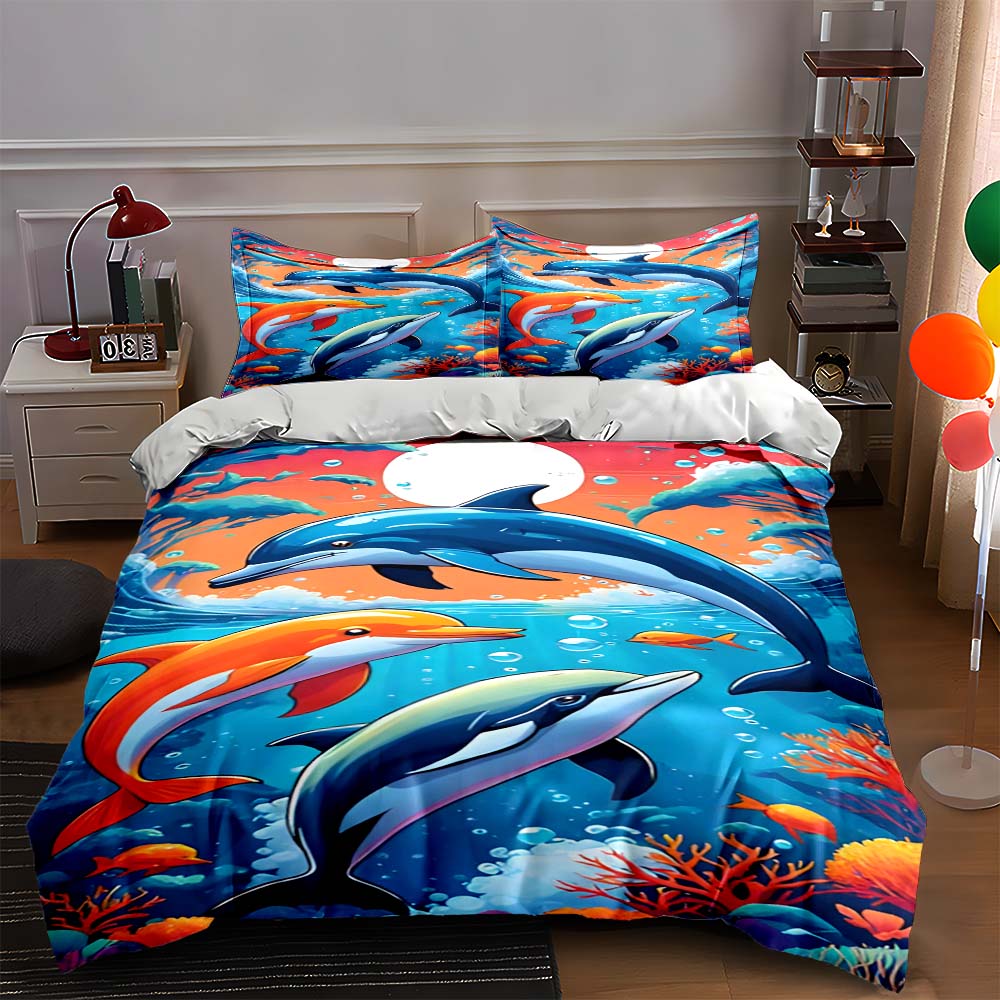 

Vibrant ocean dolphins Bedding Duvet cover sets Duvet covers Pillowcases gifts (1 * Duvet Cover 2 * Pillowcases, without duvet insert) 135x200cm