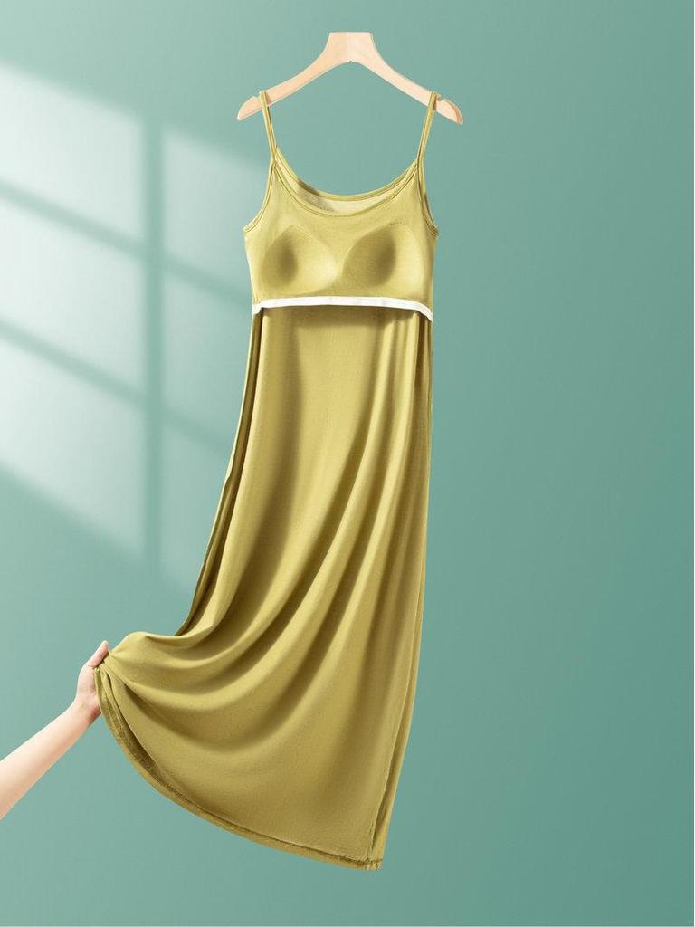 2025 Summer Loose Solid Color Modal Suspender Skirt - Medium Long, Large Size Casual Dress