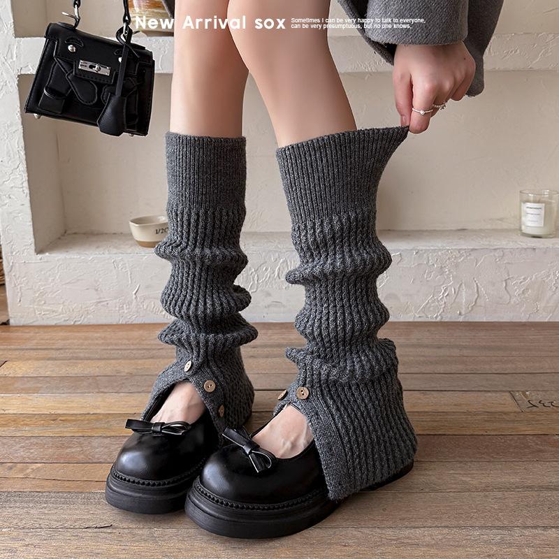 Boots Still Cotton Socks Cover Thickened Warm Calf Socks Button Split Fork Knitted Retro Milk White Wool Leg Cover