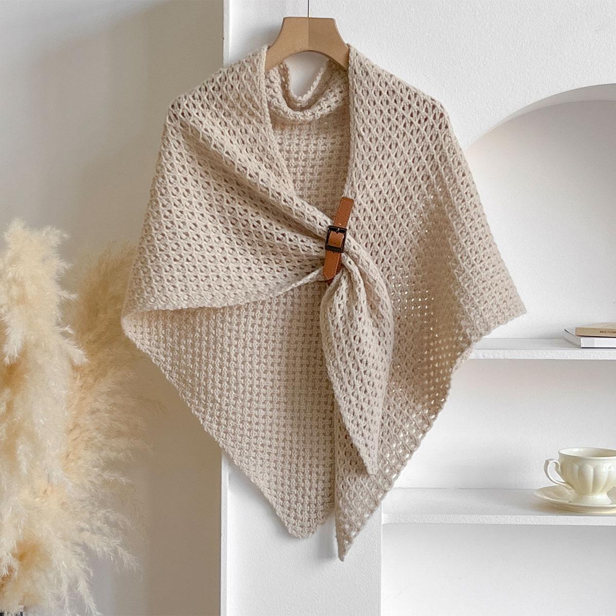Damen Hohlleder Schnalle Schal Einfarbige Strickumhang Koreanische Version Der Mode Dreieck Netz Rot Schnalle Schal brown
