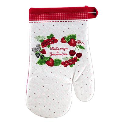 [R6594] - Γάντι κουζίνας 'Red Fruits and Gourmandises' κόκκινο λευκό - 28x14 cm