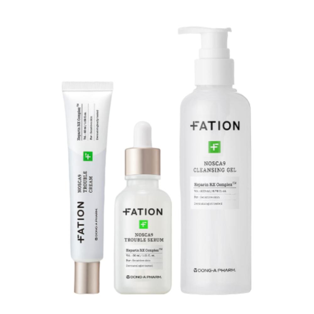 Fation Nosca9 Trouble Calming 3-Step Set (Trouble Serum 30ml + Trouble Cream 45ml + Cleansing Gel 200ml)