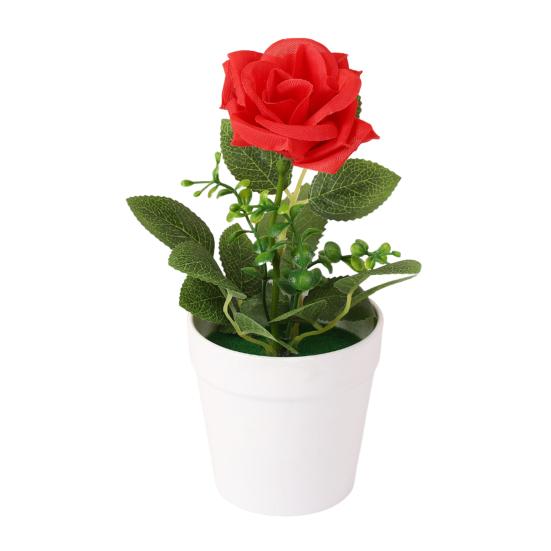 Artificial Potted Rose Desktop Faux Rose Bonsai Reusable Artificial Rose in Flower Pot for Home Office Decor Photography Prop