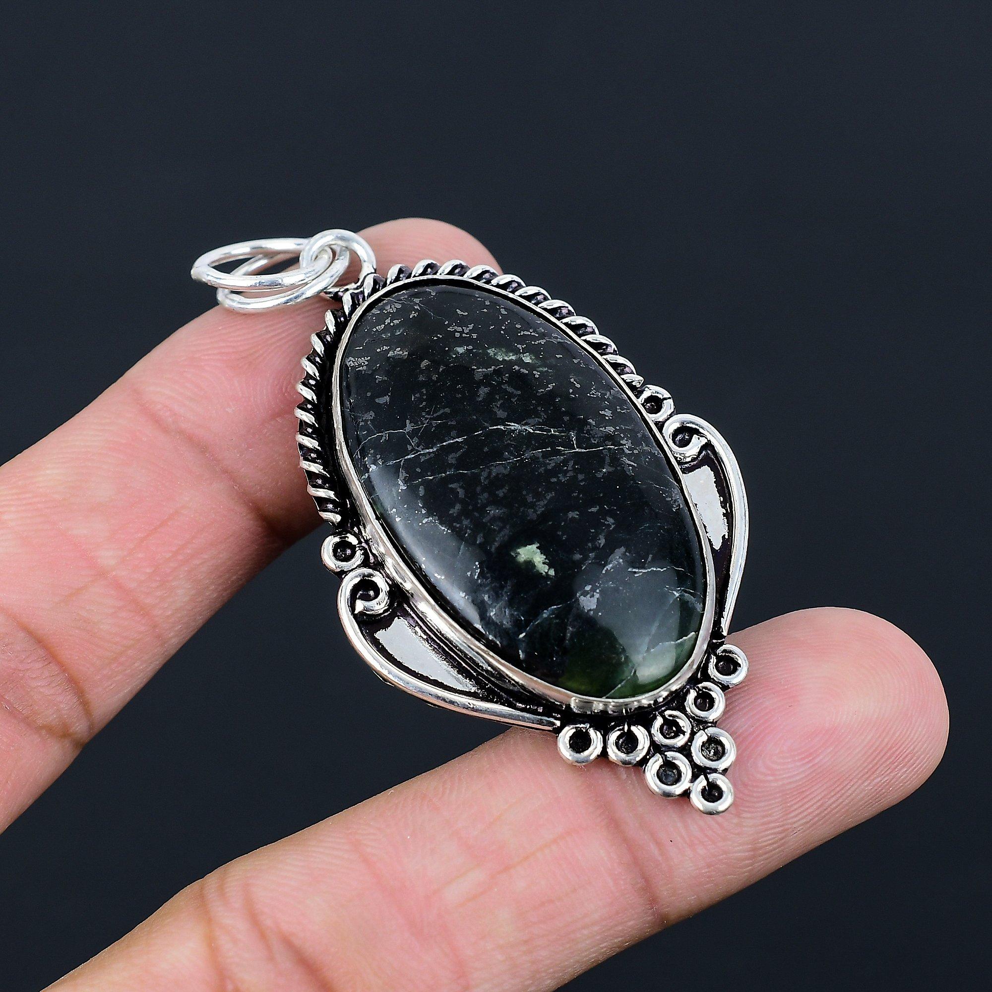 Свадебный Подарок Для Нее Подвеска из Натурального Камня Вазонита 925 Пробы Стерлингового Серебра