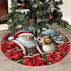 Santa Reindeer Christmas Tree Skirt,Round Non‑Slip Floor Mat,Poinsettia Winter Scenery Xmas Carpet for Holiday Home Decor