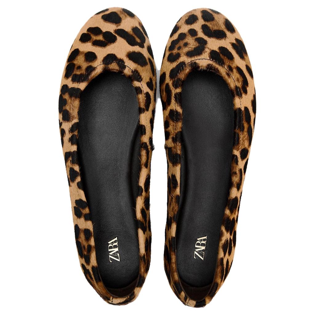 Zara Leather Color-Blocked Casual Flats Women Flats Leopard-print 12552410195