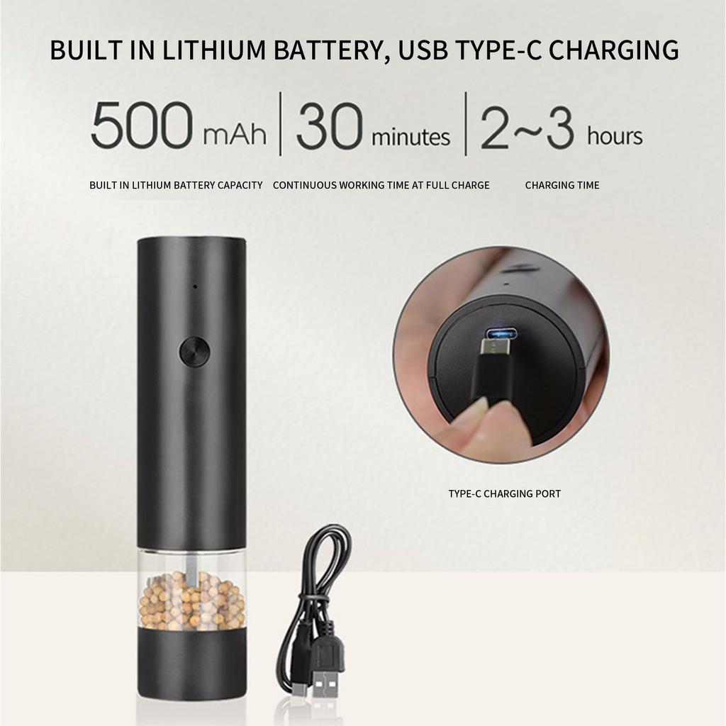 Electric And Pepper Grinder Set, USB Rechargeable, Automatic Pepper Mill Grinder Adjustable Coarseness, 40ml Container, One-Button Control