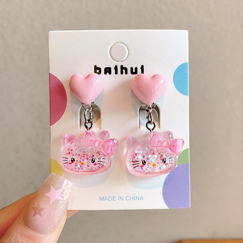 Children'S Ear-Free Ear Clips, Cute Girls' Pain-Free Earrings, Earrings, Cartoon Cartoon Girl Earrings, Jewelry.