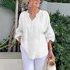 2026 Spring/Summer Women's V-Neck Cotton Linen Long-Sleeve Casual Top
