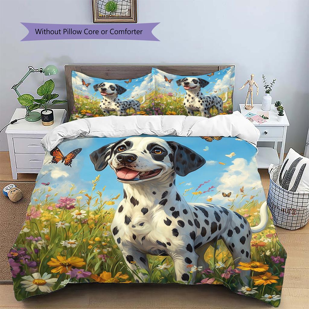 Biancheria da letto con motivo dalmata sull'erba Decorazione per la casa Regalo di compleanno (1 * copripiumino + 2 * federa, senza nucleo)