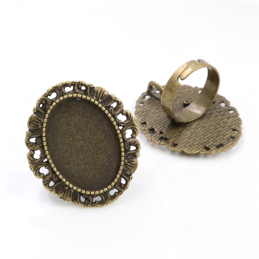 18x25mm 5pcs Antique Silver Plated/ Bronze/Black Brass Oval Adjustable Ring Settings Blank/Base,Fit 18x25mm Glass Cabochons